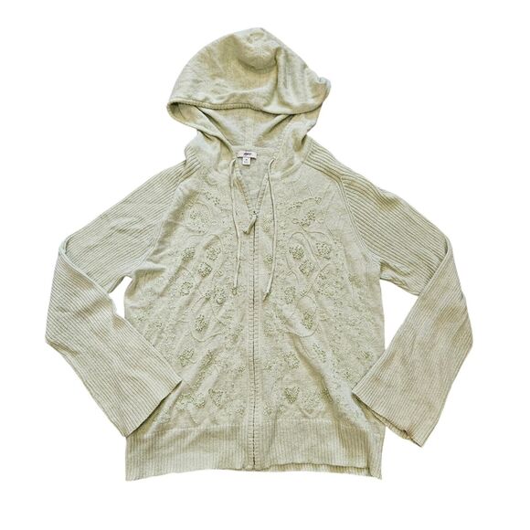 Vtg J. Jill Embroidered Sweatshirt Jacket Womens M Lime Green Linen Blend Fairy - Picture 1 of 9